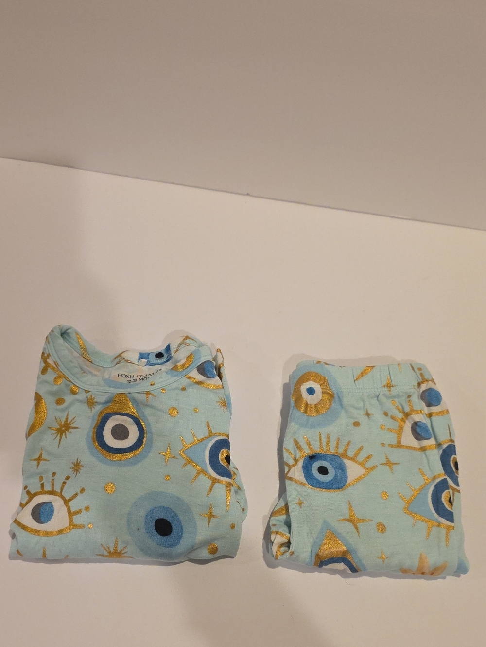 Posh Peanut Fiona Evil Eye Nazar Light Blue Eye Print Pajama Set 12-18 Months